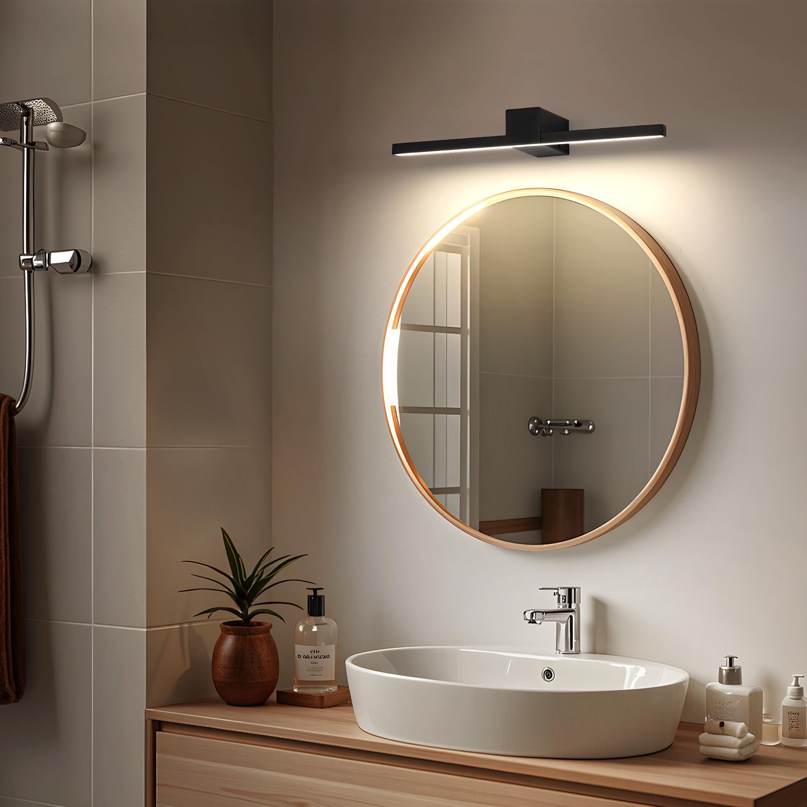 Lámpara de Espejo Baño LED 40CM 12W 960LM, Blanco Neutro 4000K Aplique Espejo Baño Moderno para Maquillaje IP20 (Negro)