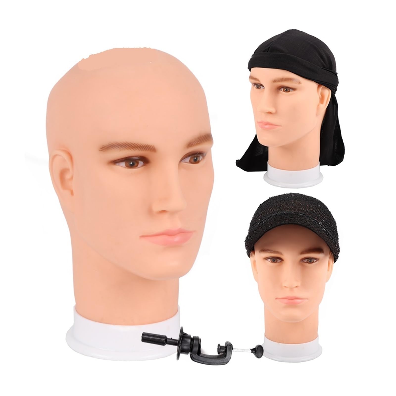 Male Head Model Dummy Hat Scarf Head Mannequin Men Male Face For Hat Glasses Display Model Two Color Available(Beige stand)