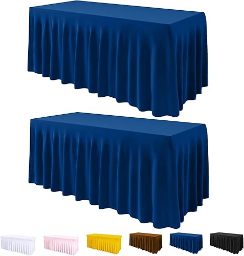 ManMengJi Mantel de una pieza para mesa y falda de mesa para mesas plegables, mantel ajustable de elastano de 6 pies con falda de volantes para