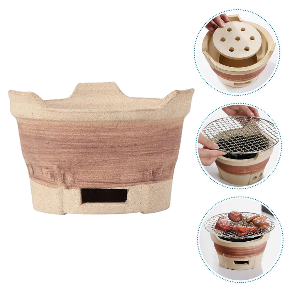 Barbecue portatile a carbonella, confezione da 2 pezzi, multiuso, per interni ed esterni, fornello da campeggio, barbecue, fornello a carbonella, forno a argilla, piccola griglia per barbecue a