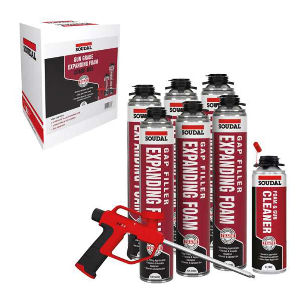 Soudal Trade Gap Filler Expanding Foam Multi Pack | Contains 6 Units of Trade Gap Filler Expanding Foam Gun Grade 750ml and The Tools