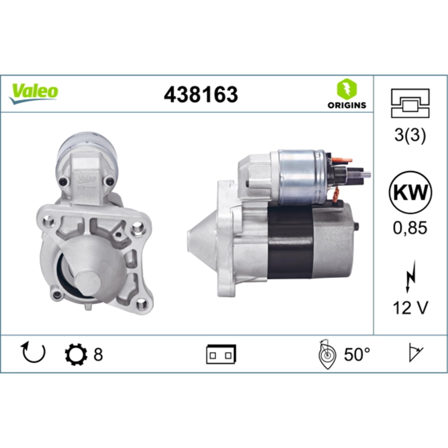 Valeo Démarreur 438163-0,85 kW - 8 Dents - 12 V