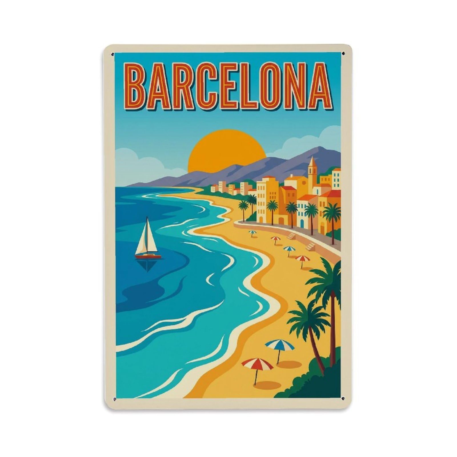 Fqnyr Style Vintage Travel Beaches Spain Mediterranean Metal Tin Sign Plaque Wall Decor For Cafe, Club Bar, Office, Home Garden Metal Poster 8X12inch
