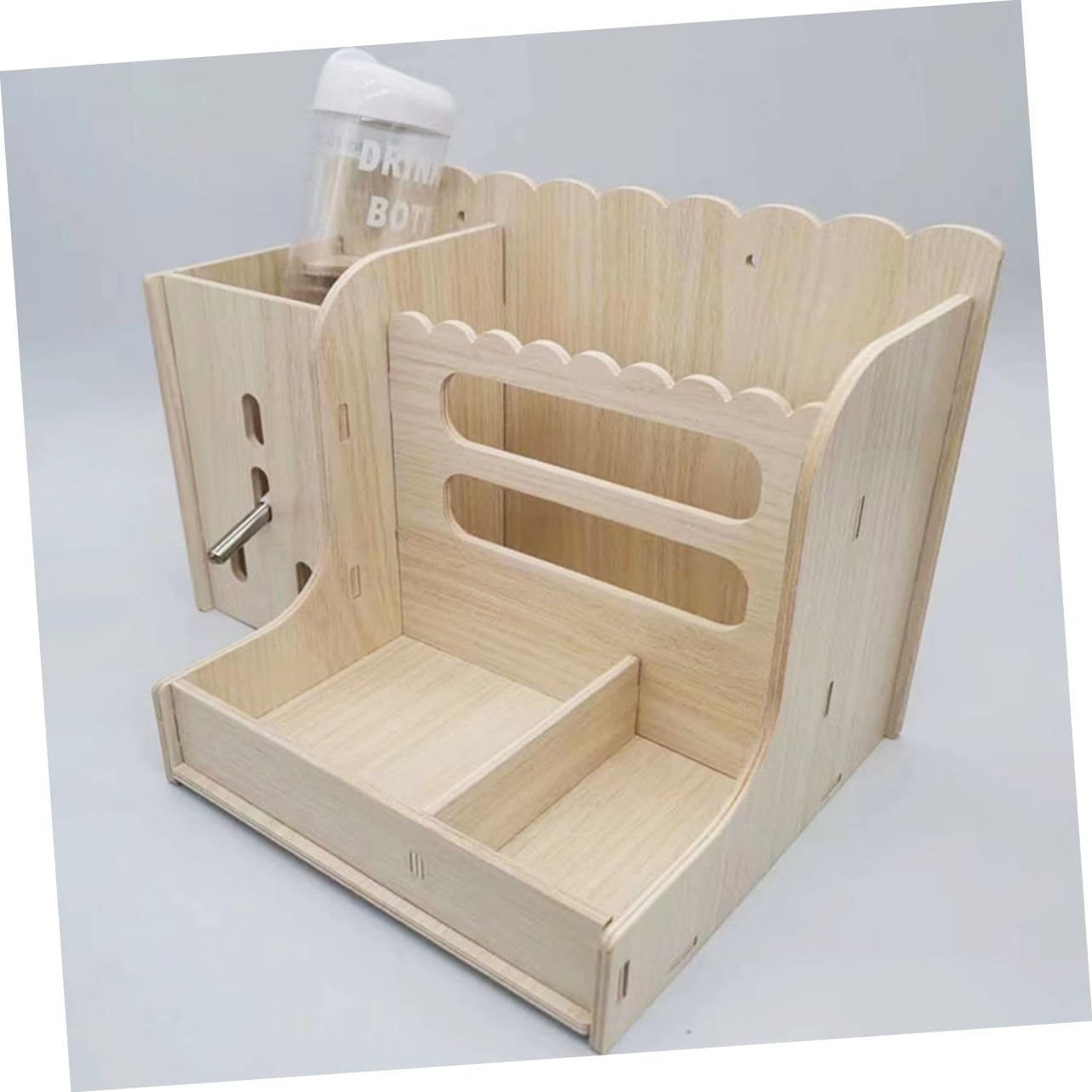 Mangiatoia Multifunzione in Legno per Cavie, Set 1 | Bottiglia D'acqua in Plastica, Uso Quotidiano in Gabbia, Struttura Robusta Anti-versamento