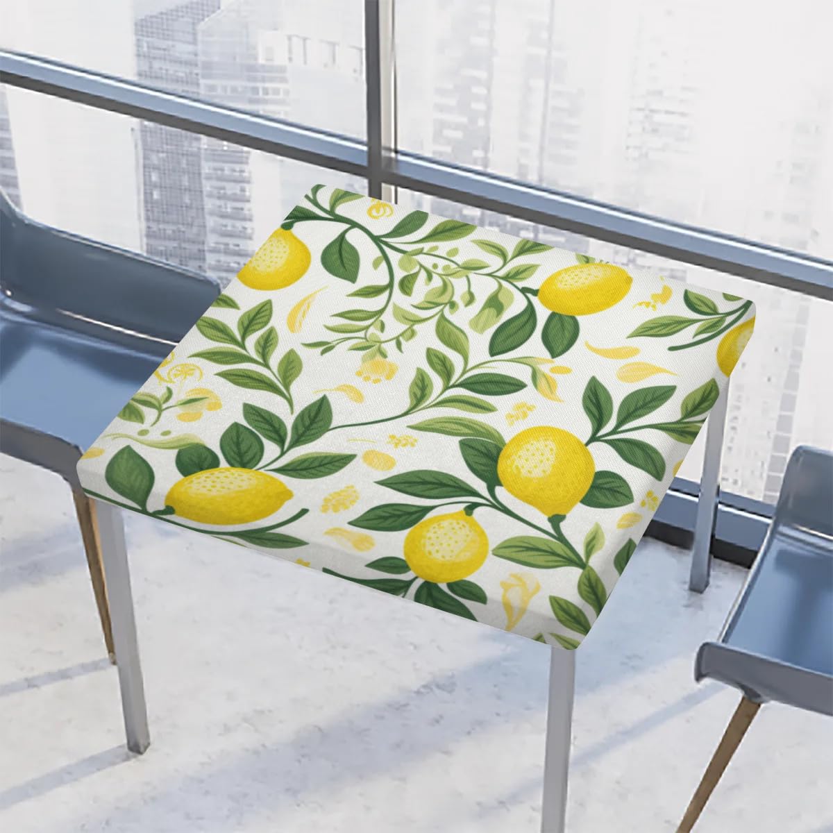 Fruit Lemon Square Tablecloth with Elastic Edges 46 * 46 Inch Waterproof Lemon Fitted Card Table Cover Washable Indoor and Outdoor for Party Kitchen Dinner Banquet Patio Picnic Yellow