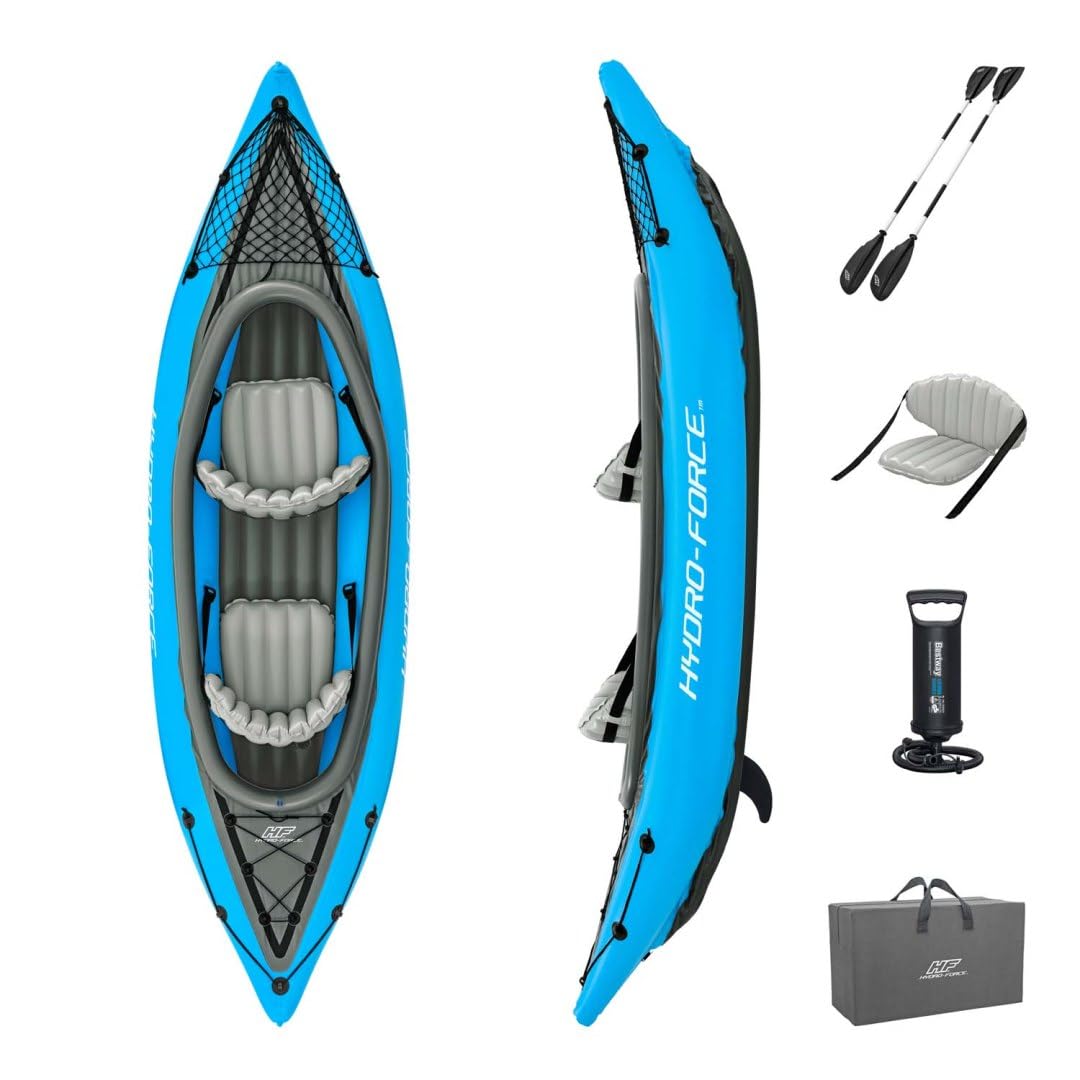 Bestway | Hydro-Force Cove Champion X2 Kayak| Inflatable Boat Set with Hand Pump, Paddles, Seats, Fins And Storage Bag | Two Seater