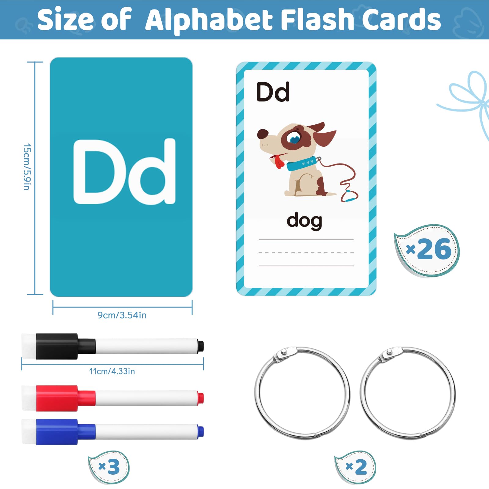 BESARME 26 Pcs Alphabet Flash Card 1-3 ABC Learning & Sight Words Flash Cards for Toddlers and Preschoolers Homeschool & Classroom