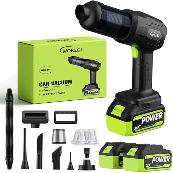 WOKEGI Handheld Car Vacuum Cordless, Portable Cars Vacuum Cleaner with 40000Pa High Power & Suction, Powerful 4-in-1 Hand Held Air Duster Fast Cleaning for Car,Home,Office,Pet Hair (Green)