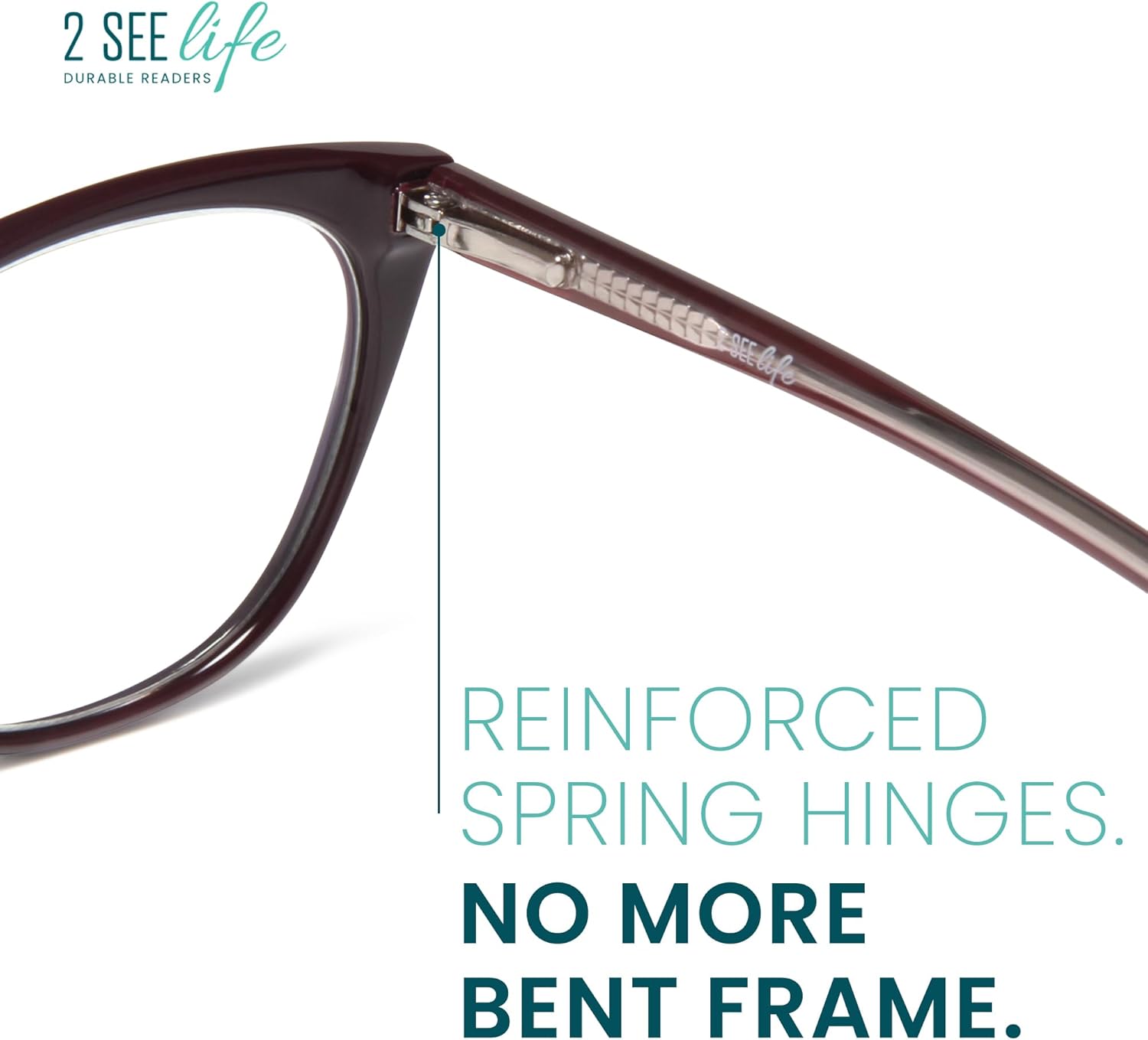 2SeeLife Narrow Cat Eye Reading Glasses for Women – Small–Medium Fit, Sturdy Frame, Spring Hinges, Stylish Cateye Readers, Pink, +1.75