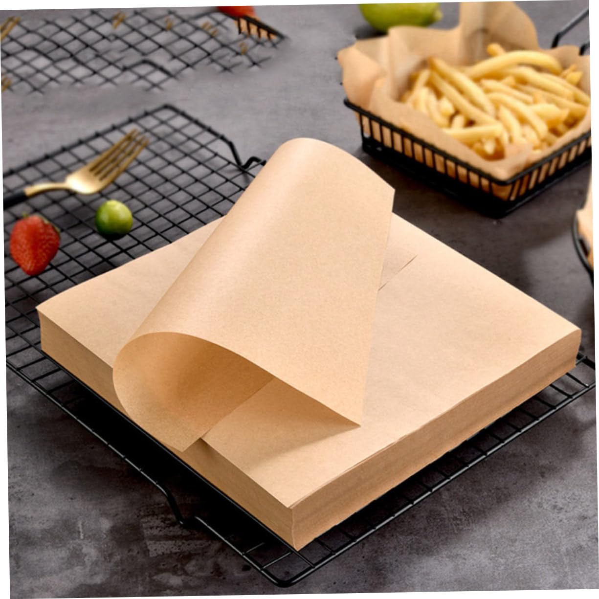 Papel para Hornear Antiadherente Prueba de Aceite 20x20 Cm, Papel Kraft Natural 40 G sin Blanquear, para Hamburguesas y Snacks, Accesorios de Cocina Ecológicos, Adecuado