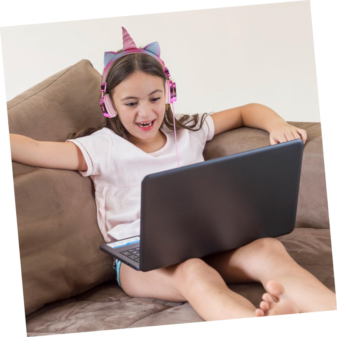 Gadpiparty Cuffie Over Ear Corno Unicorno e Orecchie da Gatto, Cavo 1,2m, Jack 3,5mm, Controllo Volume per Computer e Tablet