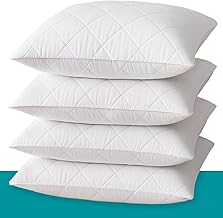 Pillow Protectors 4 Pack, White, Machine Washable Quilted Pillow Covers with Zipper Closure, Breathable, Allergen Protection, Dust & Mite Proof, 48 × 74 cm