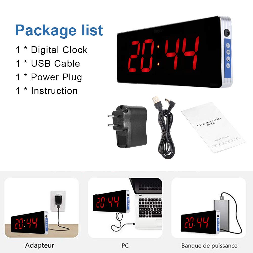 Jeffergarden Reloj Digital de Pared Grande con Temperatura y Calendario para Sala de Estar 110-240V (36 * 13 * 3cm-Hora + Minuto)