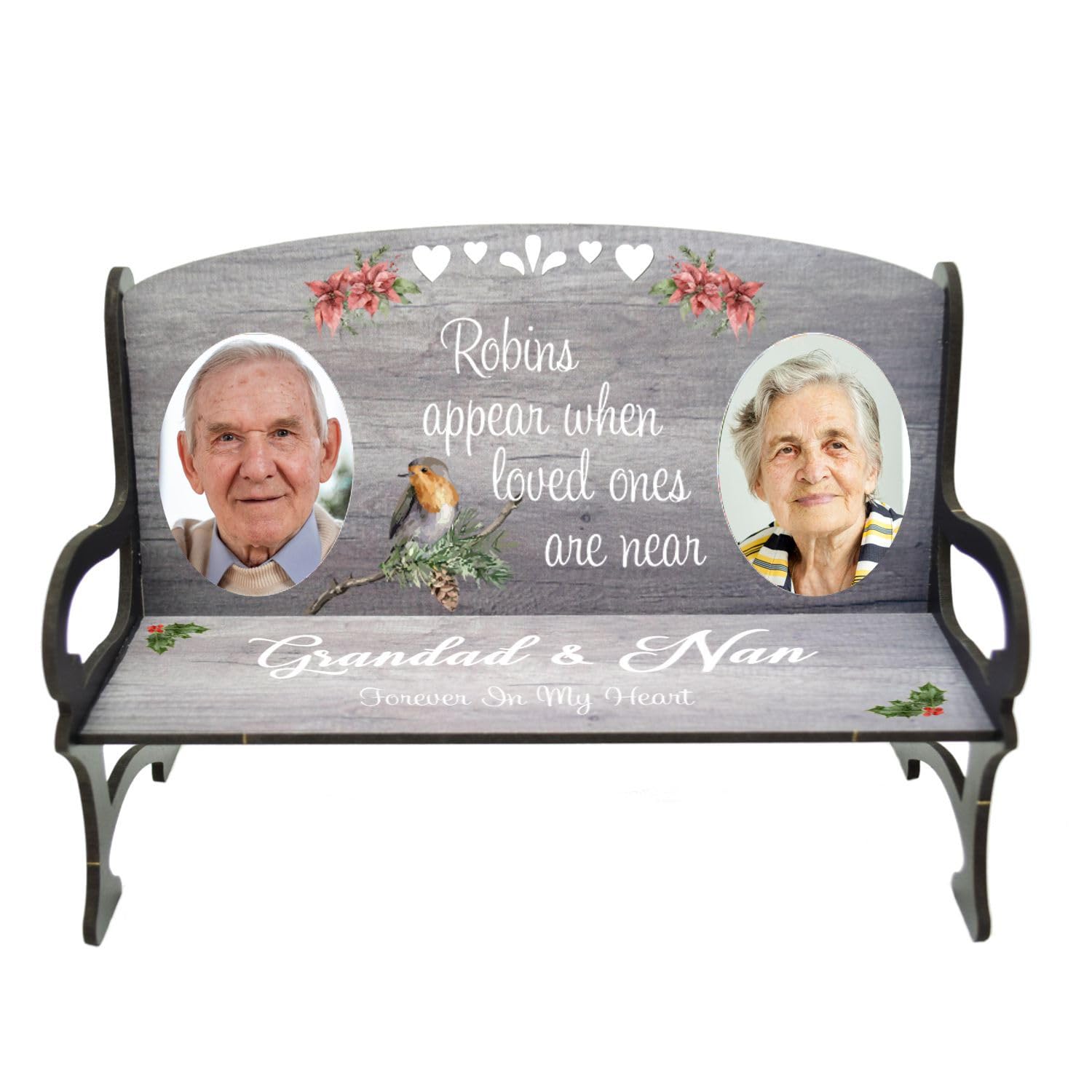 Memorial Bench - Personalised Bereavement Keepsake Gift for Loved Ones with Custom Wording and Photo Options - Size 18cm x 8cm x 12cm (Mdf Wood 18cm x 12cm x 8cm, Grey)