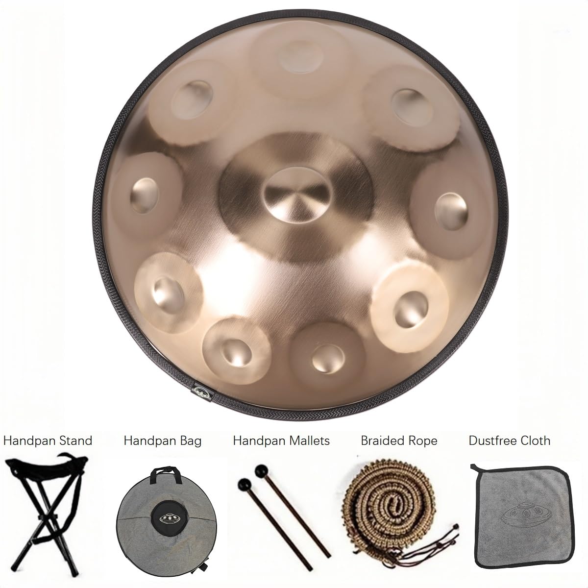 440HZ Stahl-Zungentrommel Percussion-Instrument Handpan-Trommel in d-Moll 10 Töne (Gold)