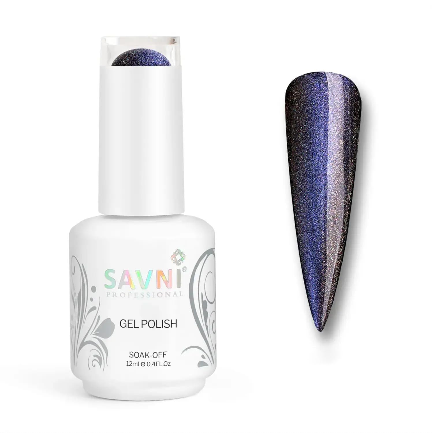 Savni Chameleon Cat Eye Gel Nail Polish Set, 2 Pieces with Magnet, Holographic Multichrome, 12ml Each (Blue-298, 12)-image-6