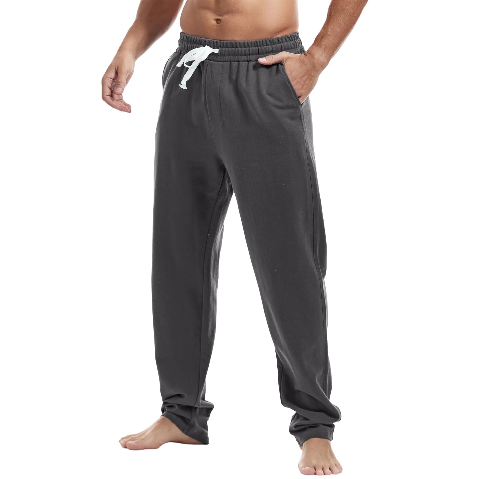 Mens Cotton Athletic Pants Open Bottom Running Sweatpants Straight Leg Casual Joggers with Pockets