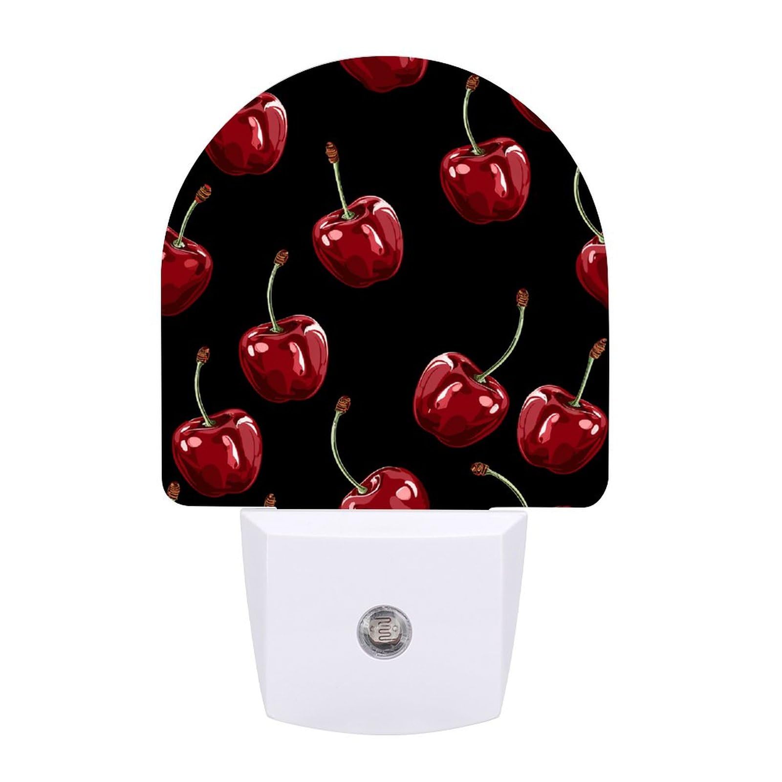 Qsmghkd Cherry Cartoon Pattern Plug In Night Light, Print Night Lights Plug In Wall With Dusk To Dawn Photocell Sensor,Led Nightlights For Hallway Stairs Living Room Bedroom Decor,0.5 W Warm White