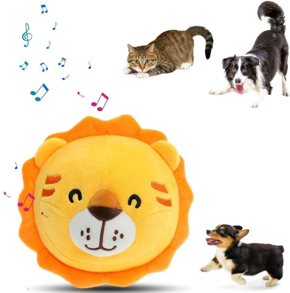Active Moving Pet Plush Interactive Dog Toys, Squeaky Moving Dog Ball Toy, Washable Cartoon Pig Plush Sound Electronic Dog Toy, Shake Bounce Boredom Talking Toys for Dog Pets Cats (Lion)