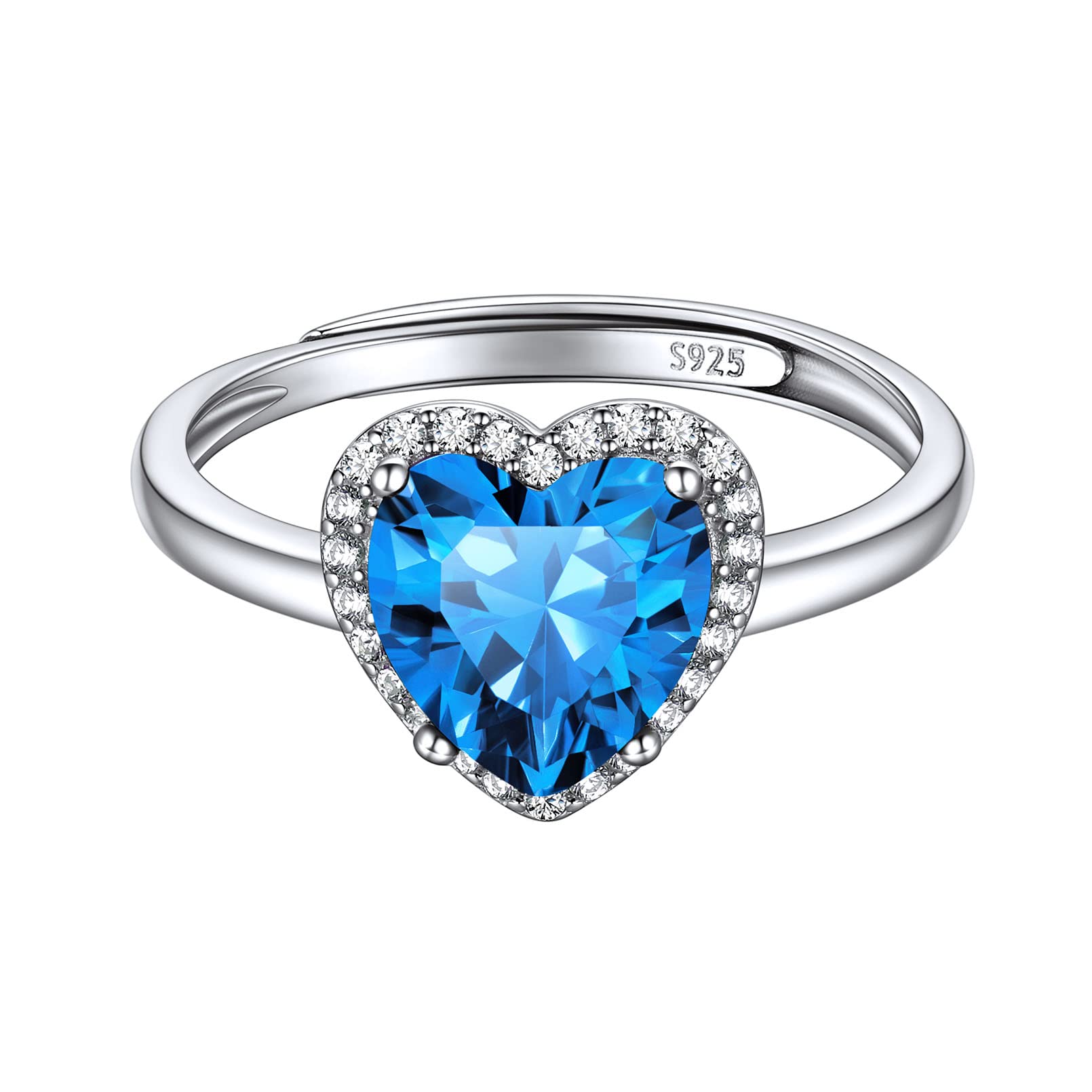 ChicSilver Anello Donna Argento 925 Regolabile Pietra Portafortuna 12 Mesi Forma Cuore, Anelli Donna Cuore Regolabile Silver Donna Confezione Regalo