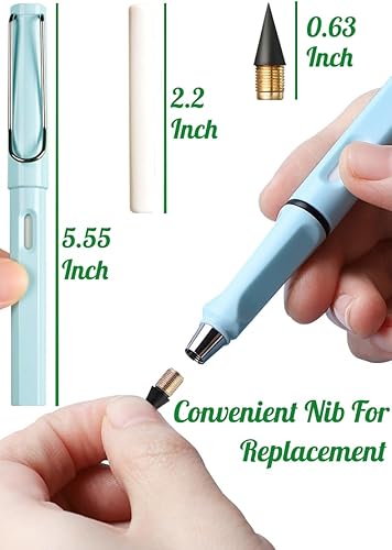 Miniatura 3 de Juego de 9 lápices portátiles borrables sin tinta (3 lápices eternos con borrador + 6 puntas reemplazables) para escribir y bocetos artísticos