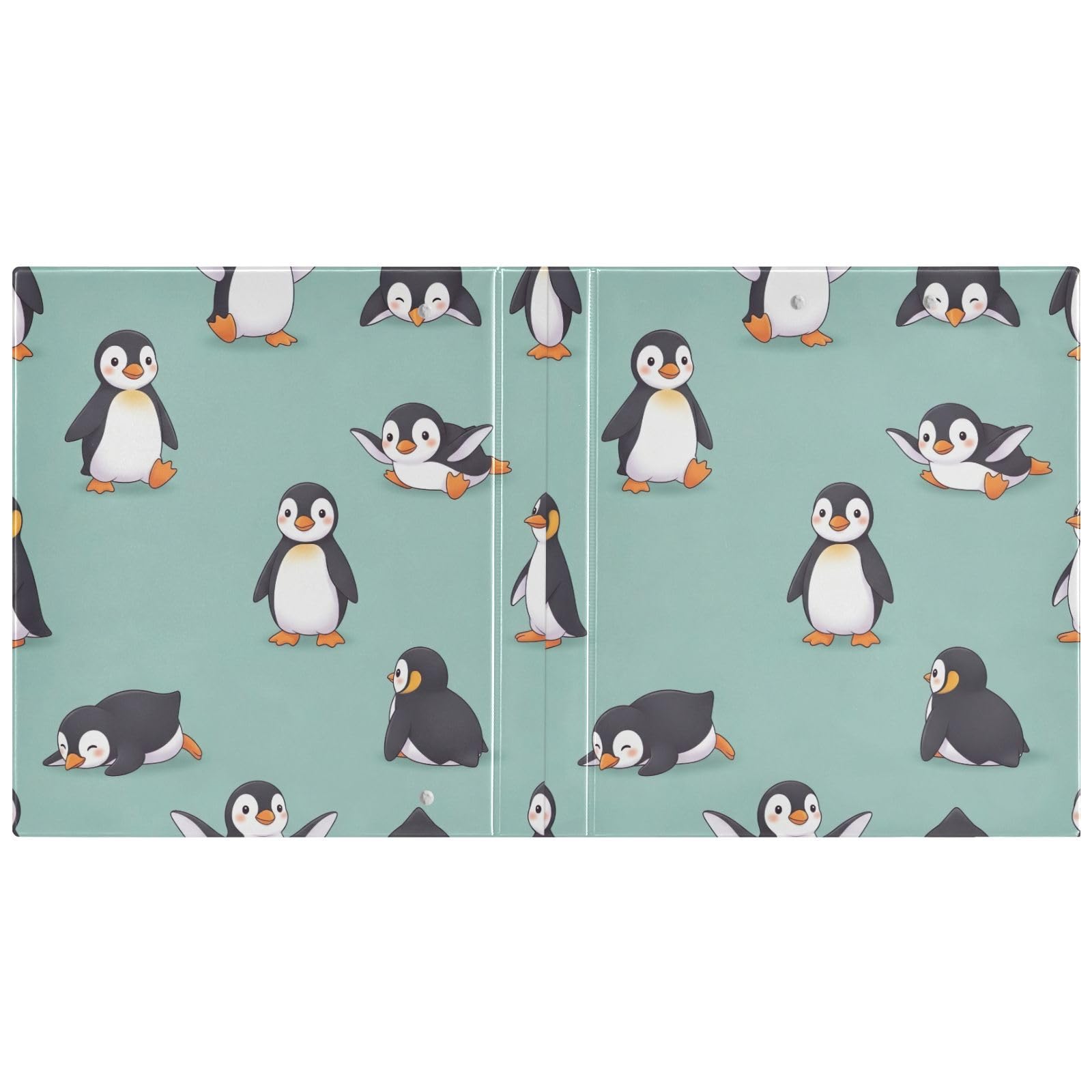 Raccoglitore a tre anelli con pinguini in stile cartone animato, 3,8 cm, con portablocco grande, 3 raccoglitori per scuola, università, ufficio (confezione da 2)