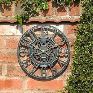 Ewepdwo Outdoor tuin wandklok grote 30 cm holle tandwiel vintage leisteen effect weerbestendig outdoor tuin wandklok…