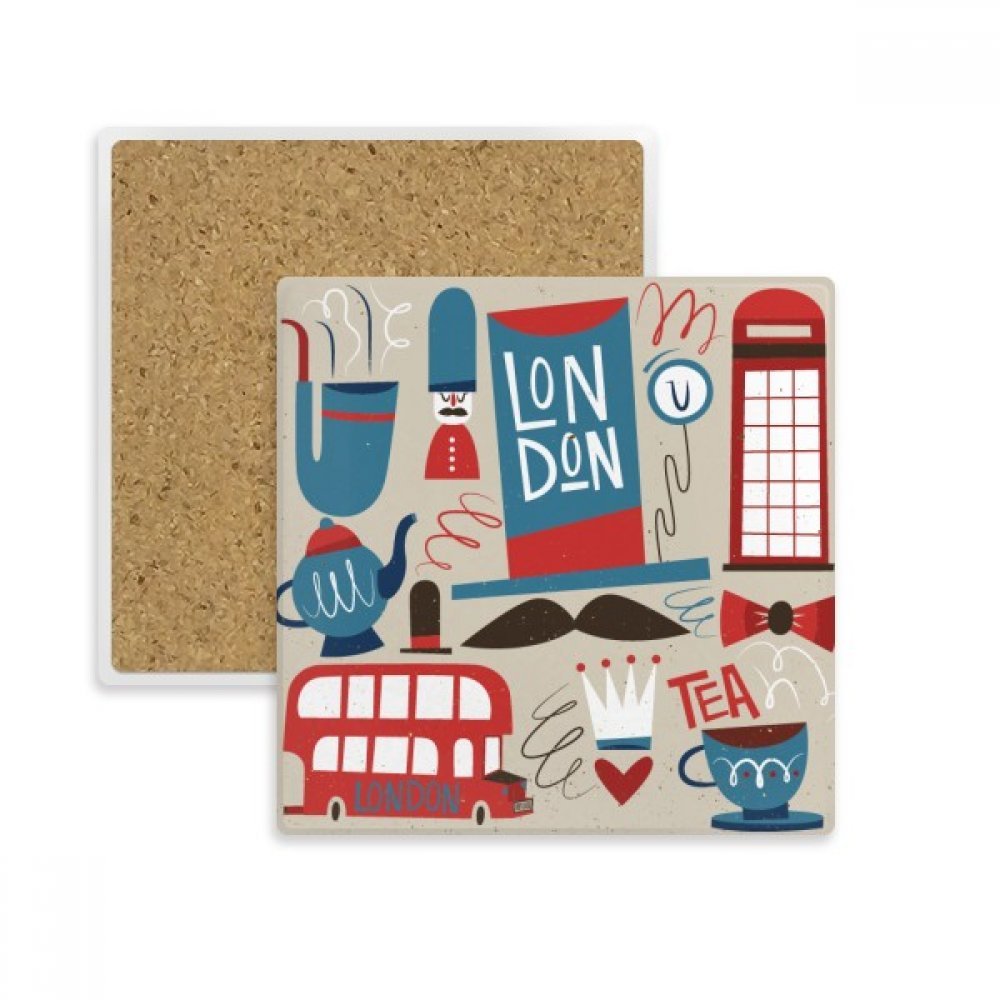 Sous-verre Big Ben britannique avec bus et drapeau d'Angleterre en pierre pour tasse et verre