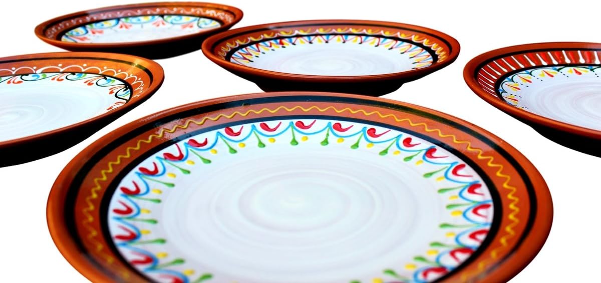 Spanish Terracotta 5-Piece Small Dinner Plate Set (European Size), White