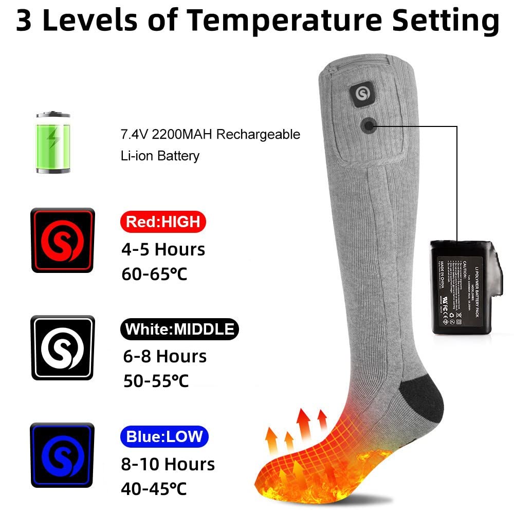 BARCHI HEAT Calze riscaldate per Uomini e Donne, Calze riscaldate elettriche Ricaricabili, scaldapiedi Invernali, Adatte per Sci, Ciclismo, Pesca, Caccia, ECC.