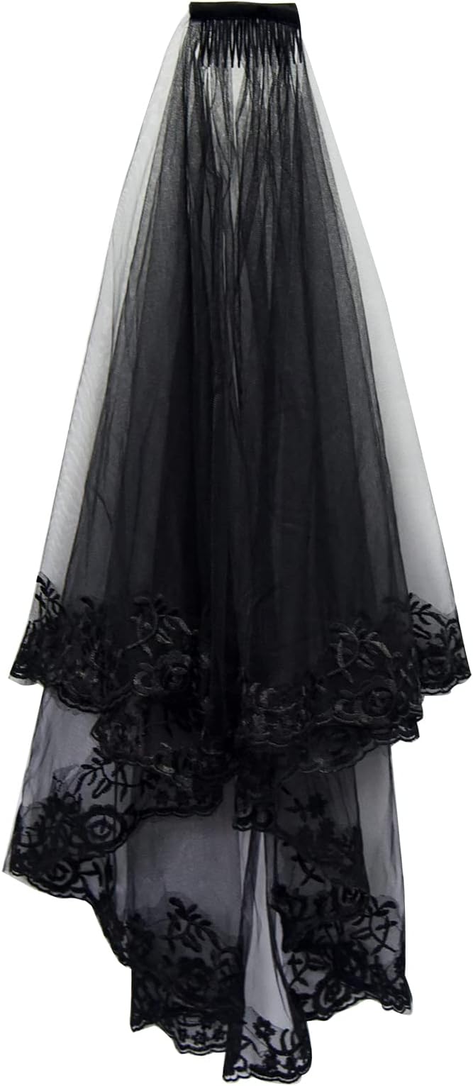 Black Lace Veil Bridal Wedding Veils Halloween Veil for Women Brides Wedding Bridal Shower