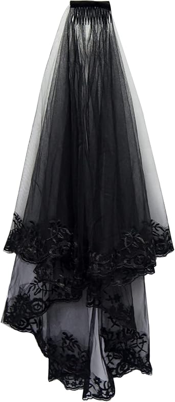 jiebor Black Lace Veil Bridal Wedding Veils Halloween Veil for Women Brides Wedding Bridal Shower