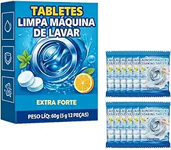 Pastilhas Limpadoras para Máquina de Lavar - Kit com 12 Unidades – Limpeza Profunda, Anticalcário, Elimina Odores, Compatível com Todas as Máquinas - Machine Cleaning Tablets