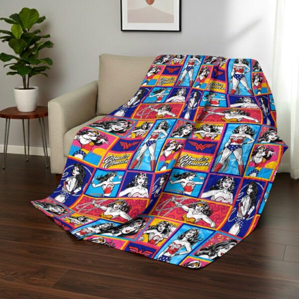 Image of Northwest Warner Bros Wonder Woman Wonder Pop Quilted Throw Blanket, Comfy Throw, Adults Boys Girls, Soft Lightweight Bedding for Bed, or Couch, 60 x 80 inches