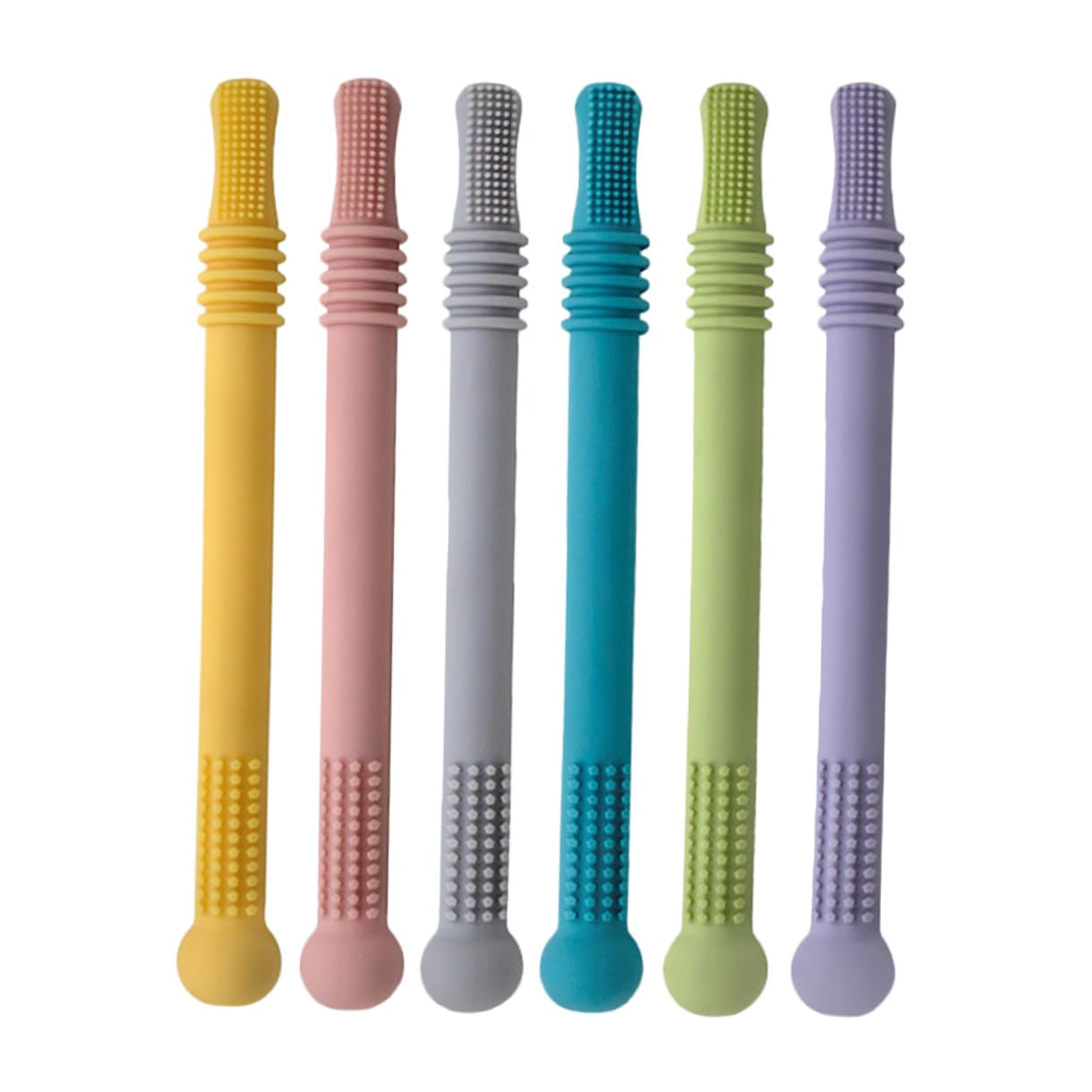 Mipcase Stick Denti in Silicone 6 Pezzi per Dentizione Ragazzo Ragazza | Tubi Cavi, Formato Cannucce, Massaggio Gengive, Sviluppo Sensoriale e Presa, Regalo Nascita o Compleanno