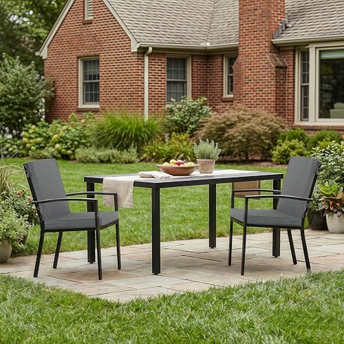 Image of Outdoor Chair Cushions, Water-Resistant & Fade-Resistant, Patio Furniture Lawn Dining Chair Seat Replacement with Mid Back, Ties Zipper, Removable Cover, 18 x 16.5 Inch, Set of 4, Dark Grey