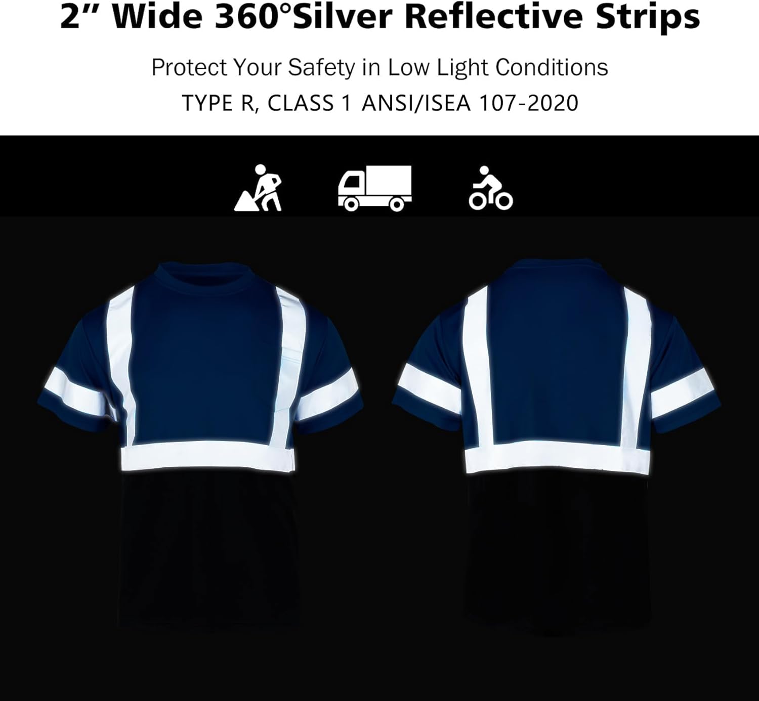 VENDACE Safety Shirts for Men 3 Pack High Visibility Reflective Hi Vis Short Sleeve Construction Work Shirt(Royal Blue,L) - Image 5