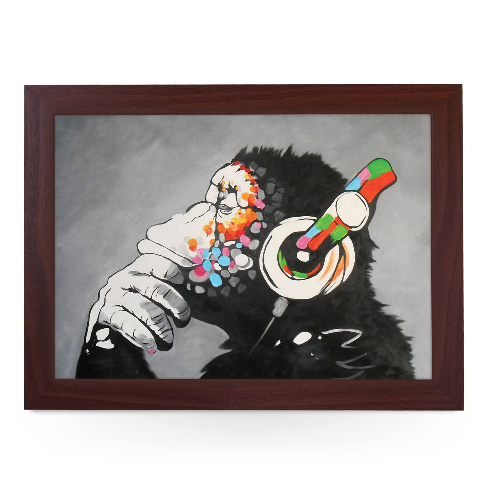Portable Lap Desk Tray (Banksy DJ Monkey) Handmade Wooden Frame, Beanbag Cushioned Bottom | Computers, Laptops, Meals, Food | L466 Brown