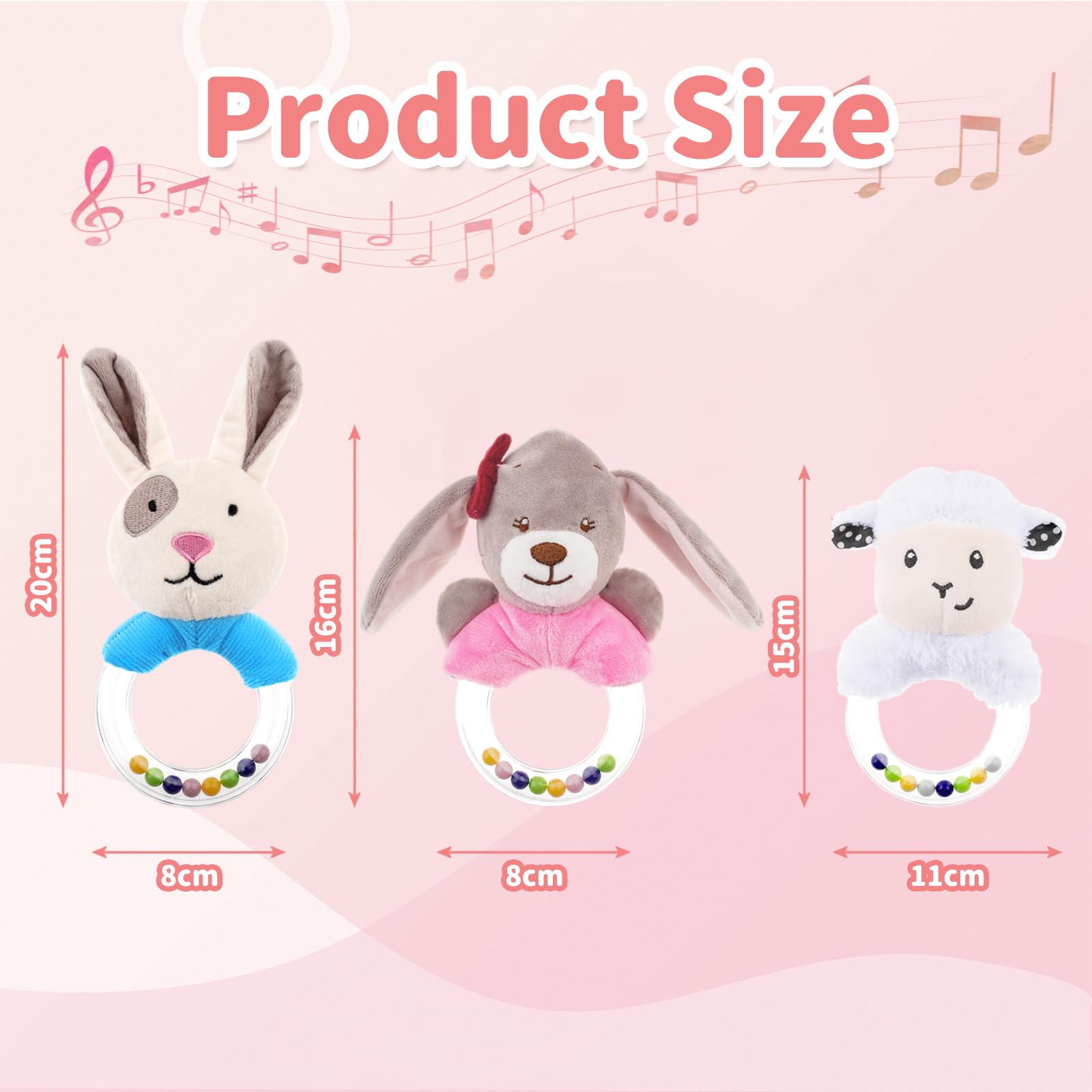 HAGOT 3PCS Baby Soft Rattle Sensory Toys, Baby Rattle Toys 0-12 Months, Newborn Baby Rattle - Image 2