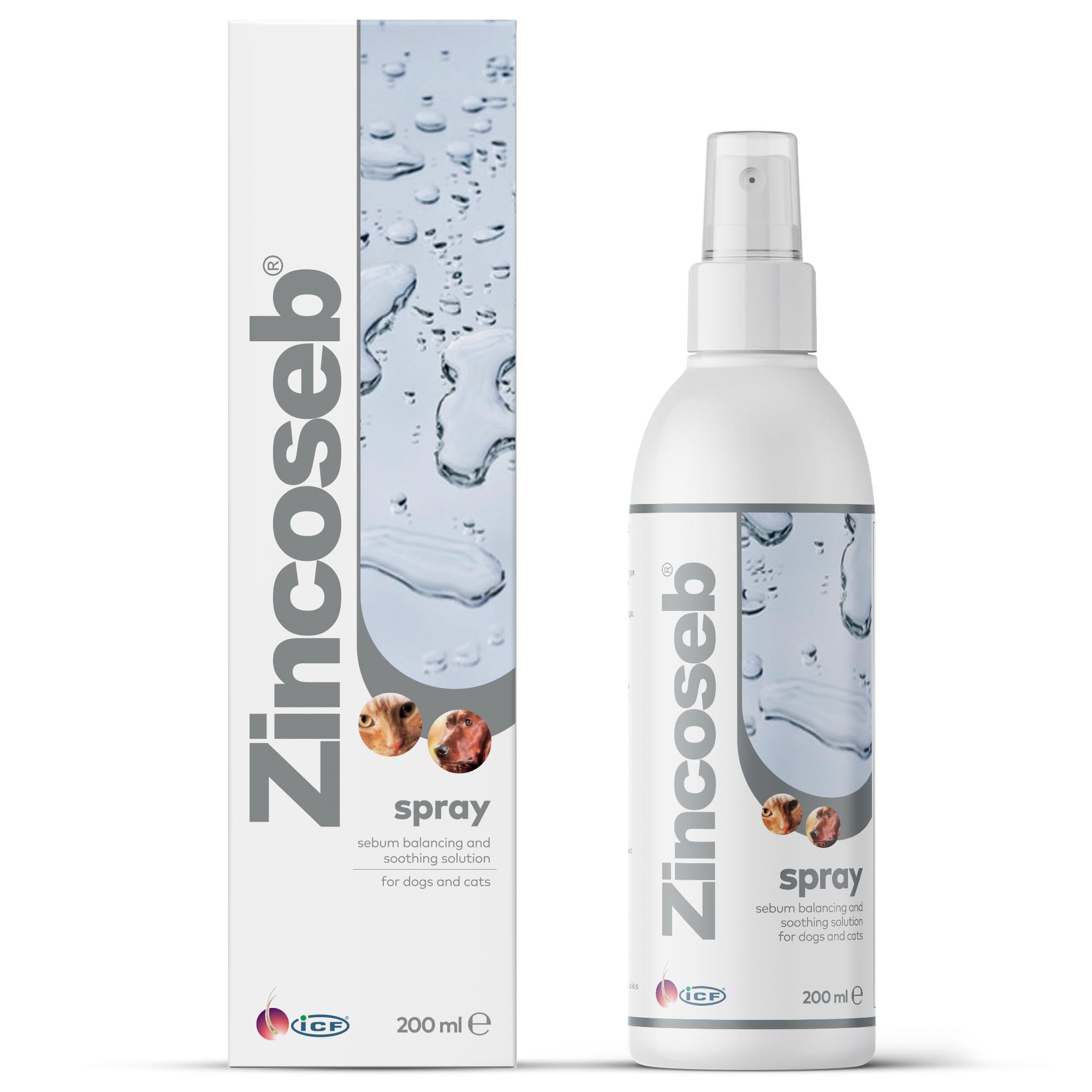 ICF | Zincoseb Dog Spray For Itchy Skin Relief | Anti Itch + Antifungal + Antibacterial Dry Dog Shampoo Spray And Conditioner For Pets With Sensitive Skin