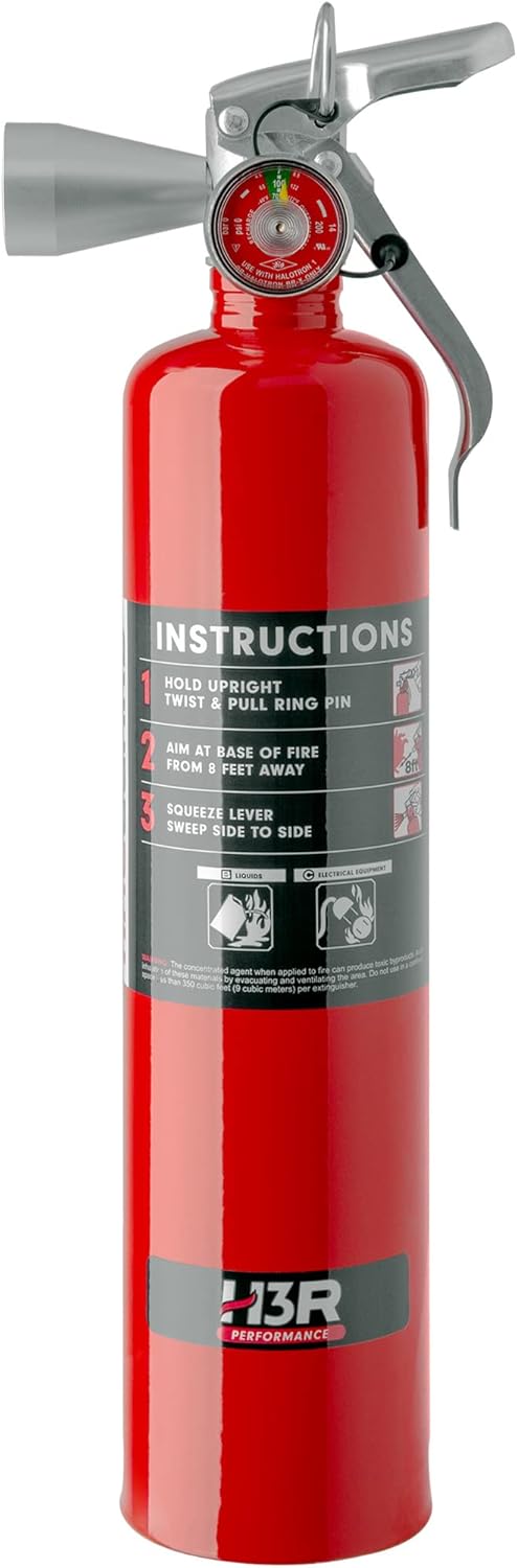HalGuard Halotron Fire Extinguisher for Vehicles, Race Cars, Trucks & Off-Road | Clean, No Powder, No Mess | Rechargeable & Safe for Engine, Interior, Electronics | UL Listed | Chrome 2.5 lbs