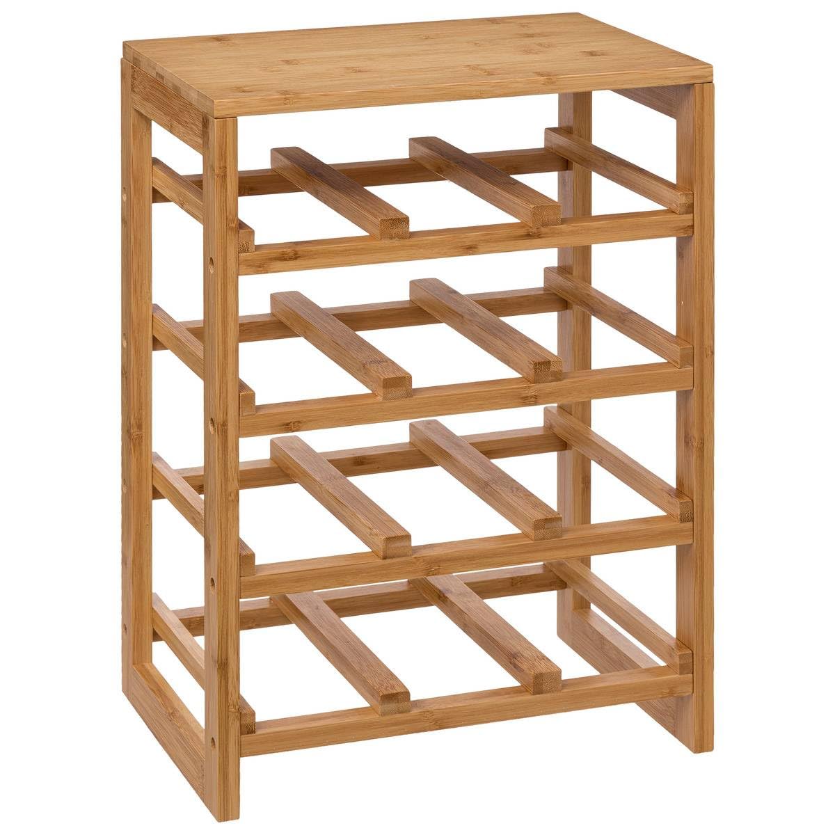 5five - Portabottiglie Linha - Bambù, 12 bottiglie, 4 ripiani, L 35 x P 24 x H 47 cm - Portabottiglie autoportante per cucina, cantina, soggiorno