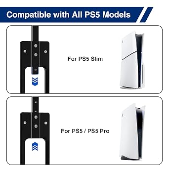 PS5 Wall Mount Kit, Space-Saving Console Mount for PlayStation 5, with 2 Controller Holders, Compatible with Disc, Digital, Slim & Pro, Black