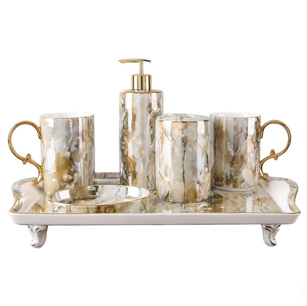 Botellas de jabón Accesorios de baño Set de baño de cerámica de estilo europeo de artículos de tocador higiénico Cepillo de dientes Copa set de lavado Baño de seis piezas Set Dispensador de jabón
