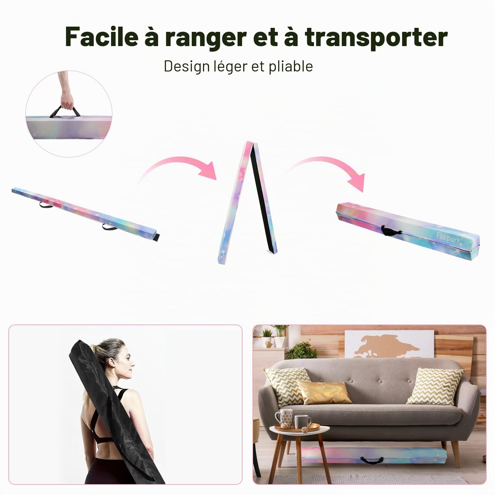 FBSPORT Poutre de Gymnastique 270 CM Poutre d'équilibre de Gymnastique se Pliante, équipement d'exercice de Sport de Faisceau de Faisceau de Plancher de Gymnastique pour la Formation d'enfants