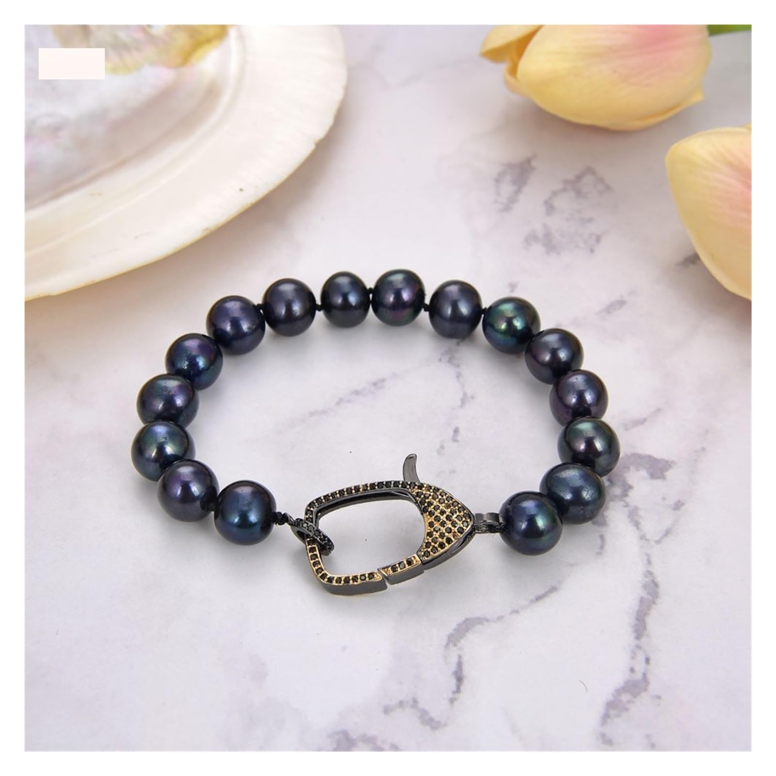 Collane da donna Gioielli Bracciale con perle nere naturali da 8" 9-10 mm Chiusura
