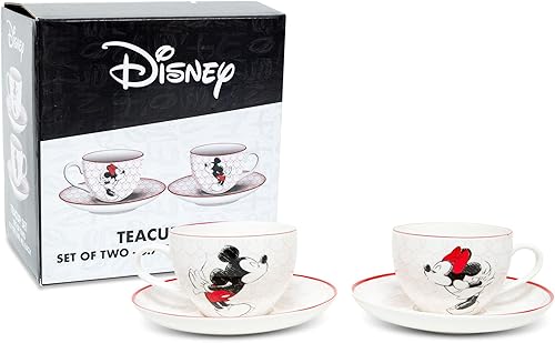 Miniatura 2 de Juego de 2 tazas de té y platillo de porcelana de Mickey y Minnie de Disney, fiesta de té con café, expreso, moca