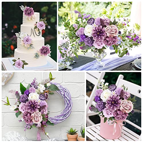 Amyhomie Artificial Flowers Combo Silk Mix Peony Rose Hydrangea Daisy Fake Flowers W/Stem For Diy Wedding Bouquets Centerpieces Arrangements Table Decor Party Bridal Baby Shower Home Decor Purple #TOP4