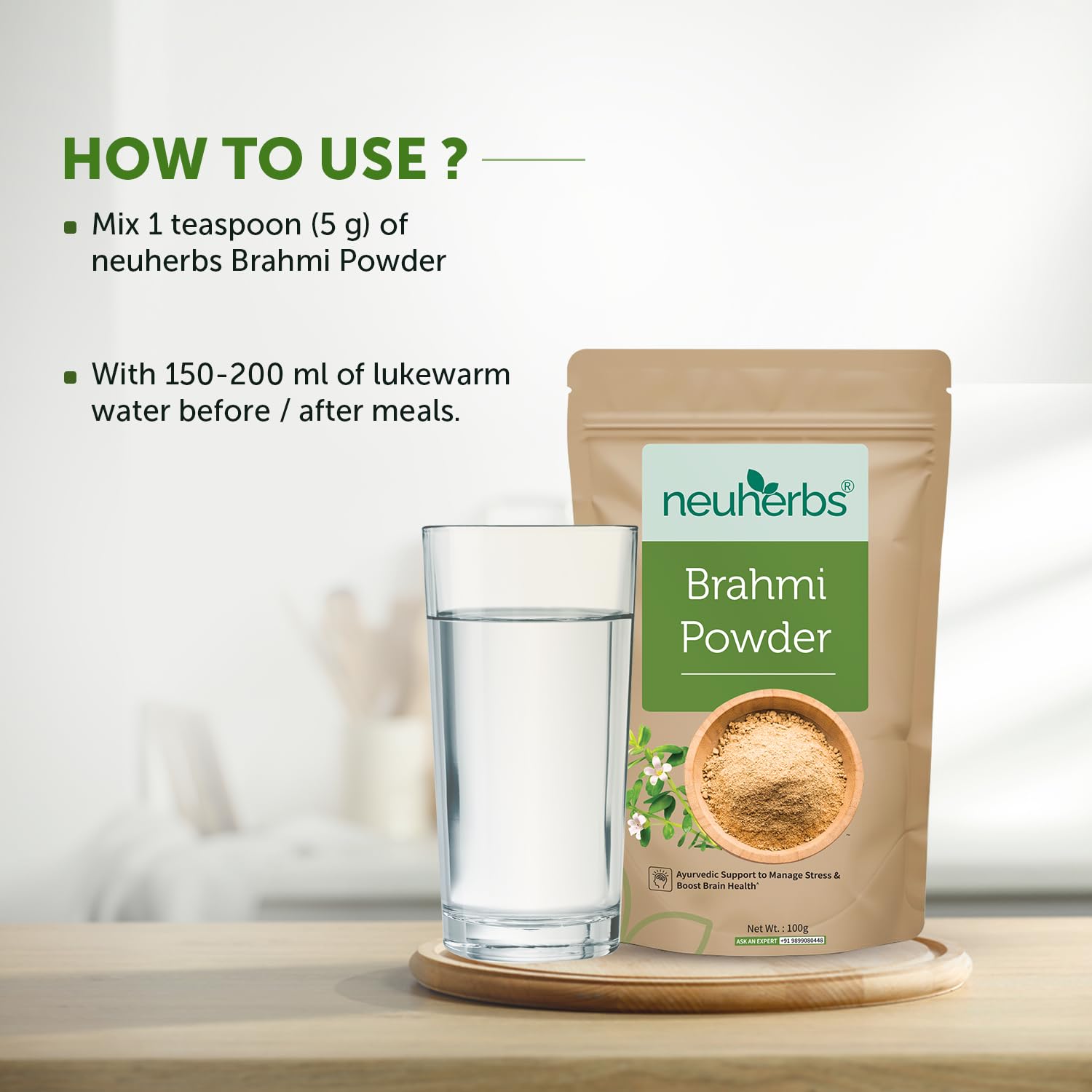 Neuherbs Brahmi Powder - 100g For Men & Women | Ayurvedic Care To Manage Stress & Boost Brain Health | Rich in Antioxident | 100% Pure & Natural | No Added Preservatives 2