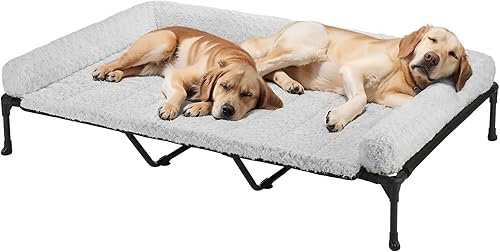 Miniatura 23 de Veehoo Cama elevada refrescante para perros con cojín de felpa esponjosa, camas elevadas para interiores para perros grandes, sofá suave para
